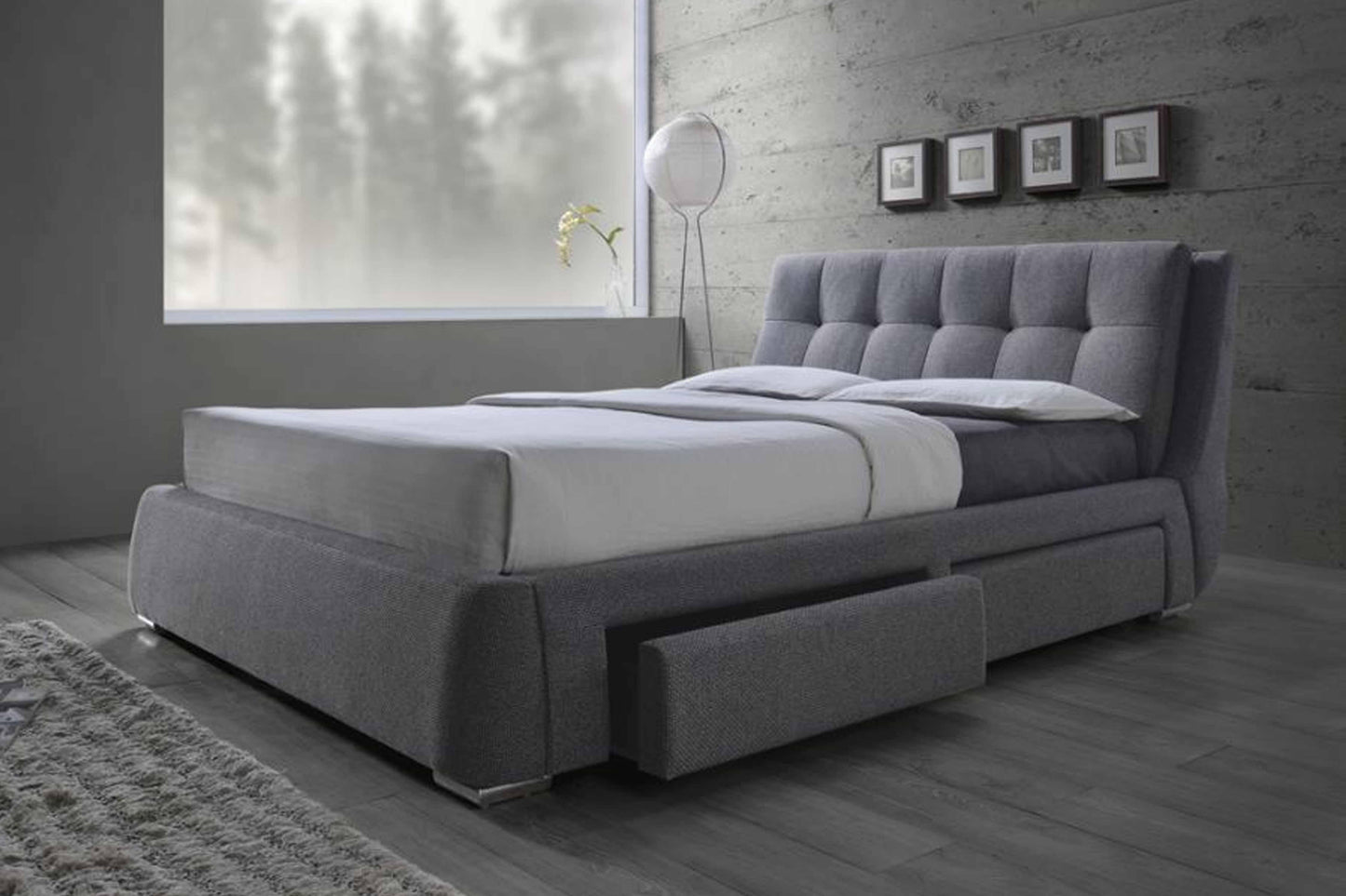 Platform & Storage Grey Bed Model 300523Q - Venini Furniture