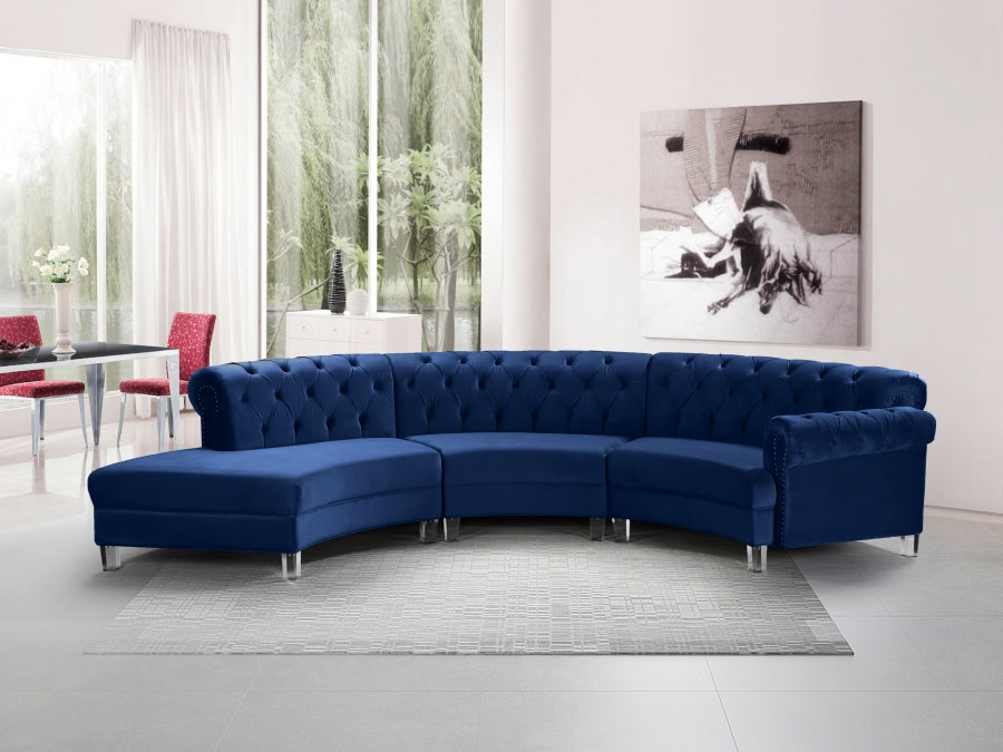 Anabella Modular Velvet Sectional SKU: 697Skyblu-Sec-3PC