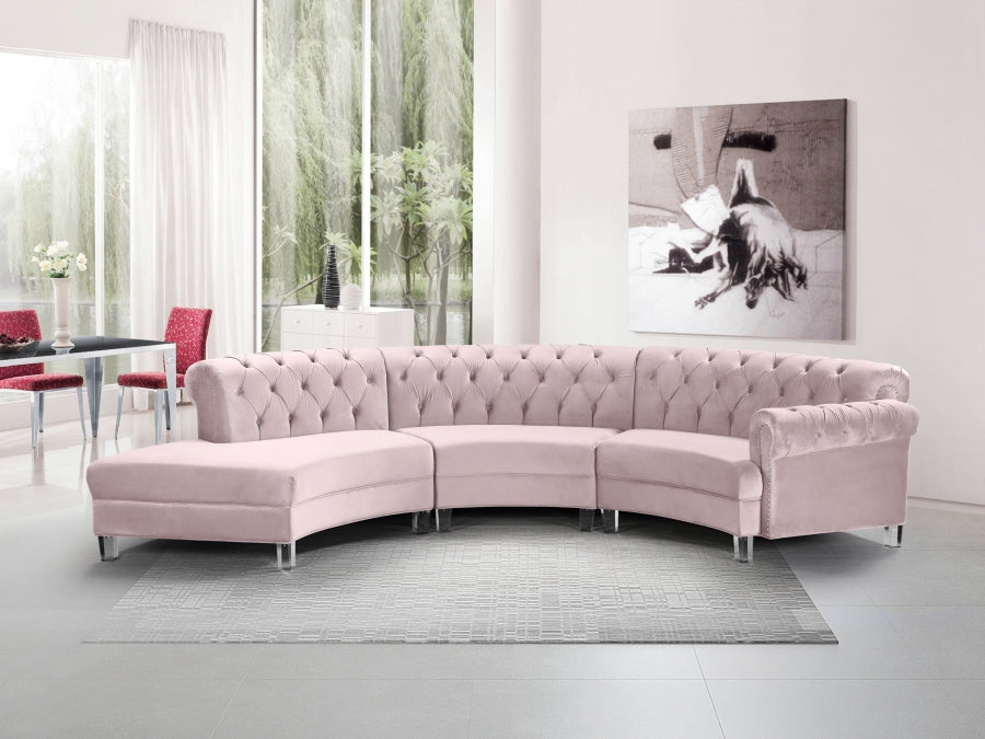 Anabella Modular Velvet Sectional SKU: 697Skyblu-Sec-3PC