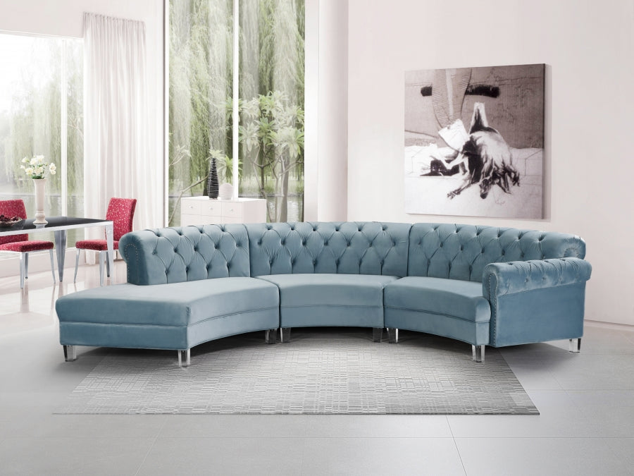 Anabella Modular Velvet Sectional SKU: 697Skyblu-Sec-3PC