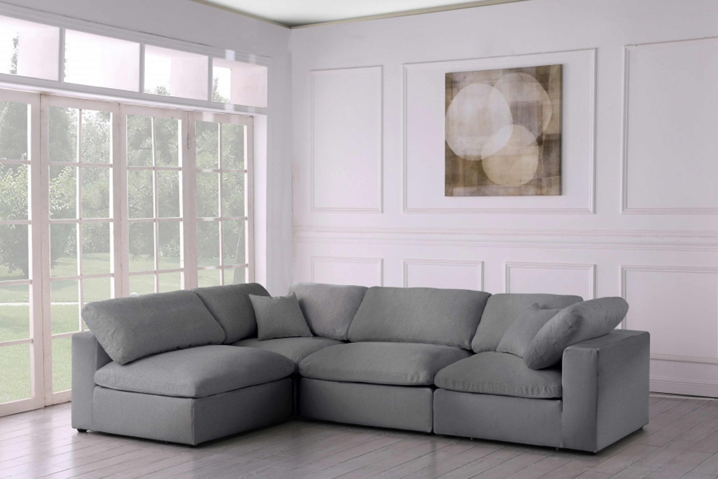 Serene Linen Deluxe Modular Down Filled Cloud-Like Comfort Overstuffed Sectional SKU: 601-Sec4B - Venini Furniture