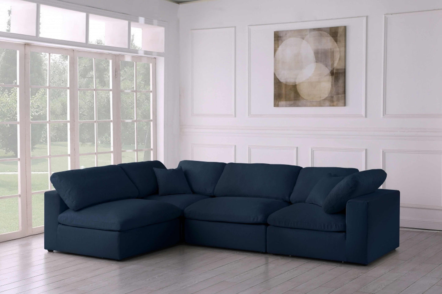 Serene Linen Deluxe Modular Down Filled Cloud-Like Comfort Overstuffed Sectional SKU: 601-Sec4B - Venini Furniture