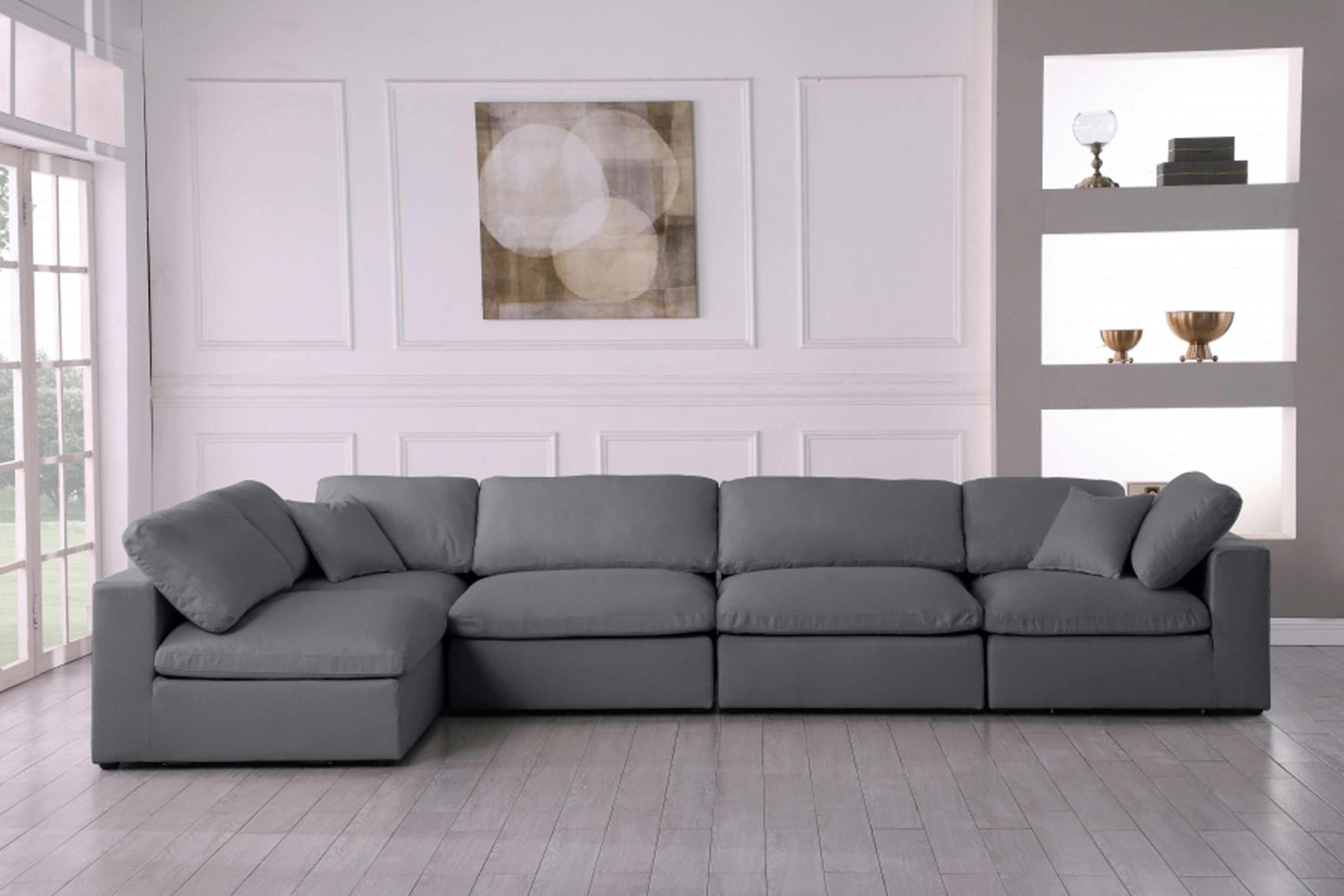 Serene Linen Deluxe Modular Down Filled Cloud-Like Comfort Overstuffed Sectional SKU: 601-Sec5D - Venini Furniture