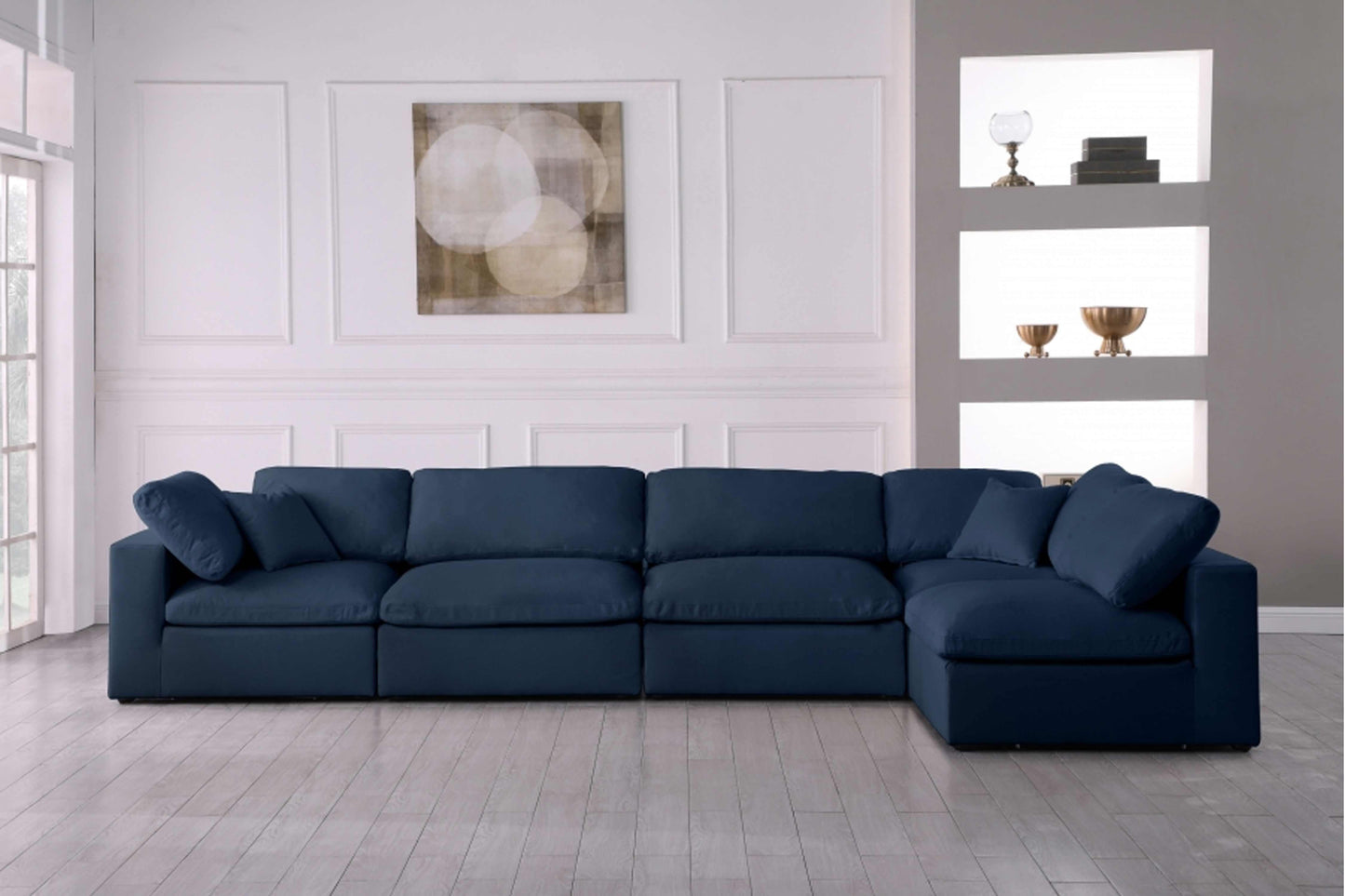 Serene Linen Deluxe Modular Down Filled Cloud-Like Comfort Overstuffed Sectional SKU: 601-Sec5D - Venini Furniture