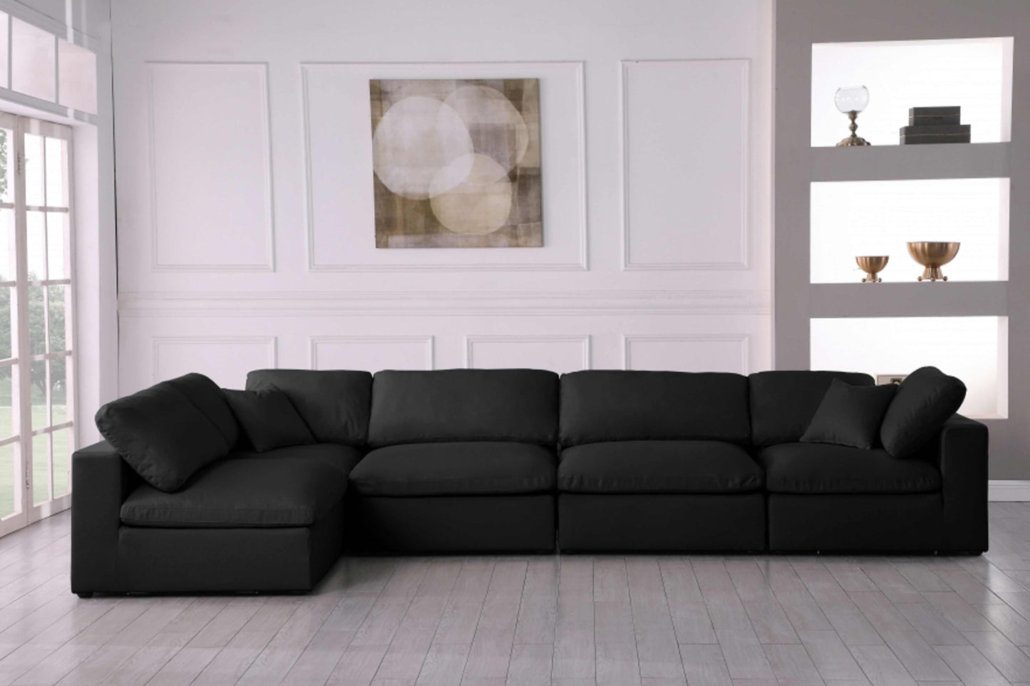 Serene Linen Deluxe Modular Down Filled Cloud-Like Comfort Overstuffed Sectional SKU: 601-Sec5D - Venini Furniture