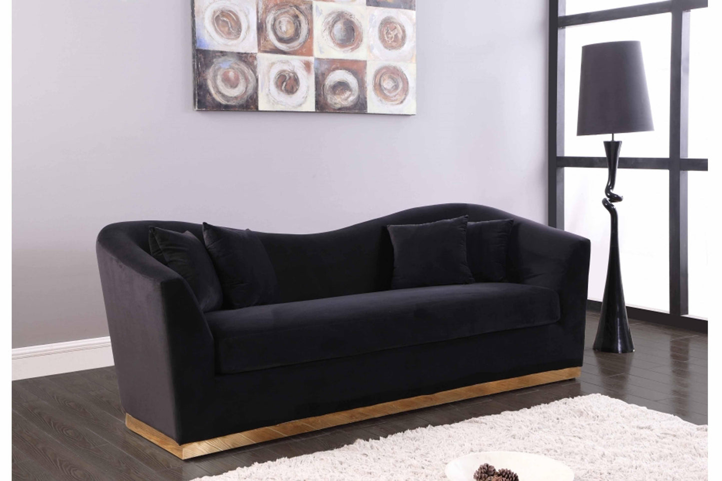 Arabell Velvet & Gold Stainless Steel Base Sofa SKU: 617-S - Venini Furniture