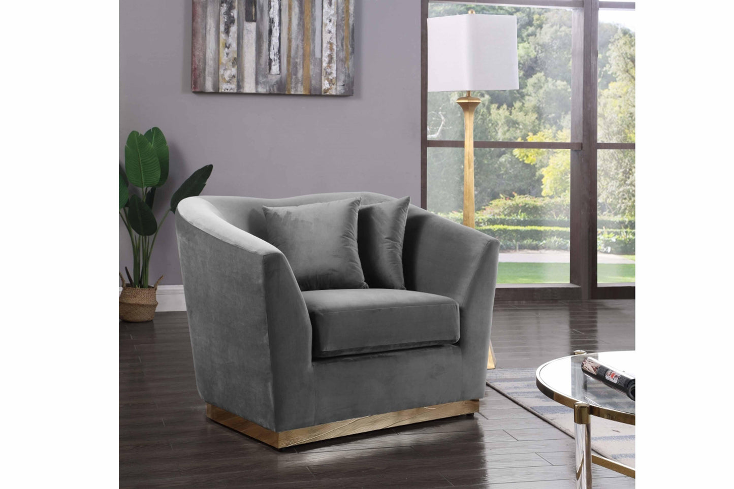 Arabella Velvet & Gold Stainless Steel Base Chair SKU: 617-C - Venini Furniture
