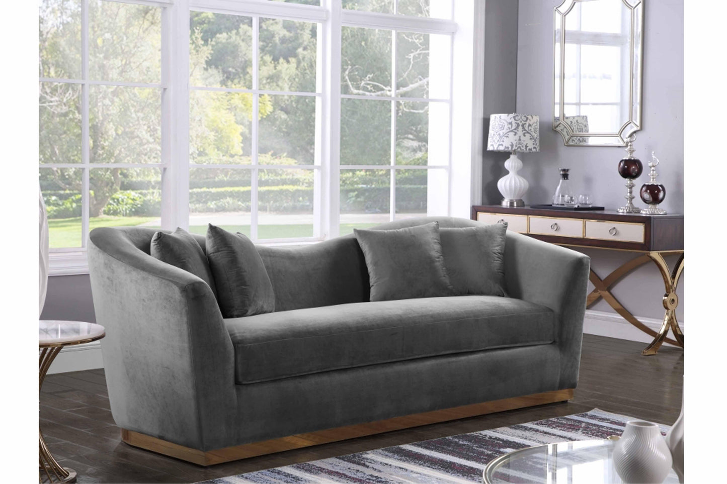 Arabell Velvet & Gold Stainless Steel Base Sofa SKU: 617-S - Venini Furniture