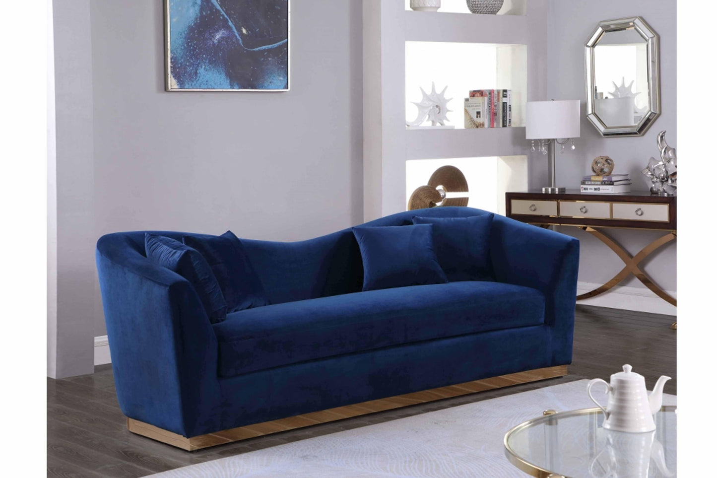 Arabell Velvet & Gold Stainless Steel Base Sofa SKU: 617-S - Venini Furniture