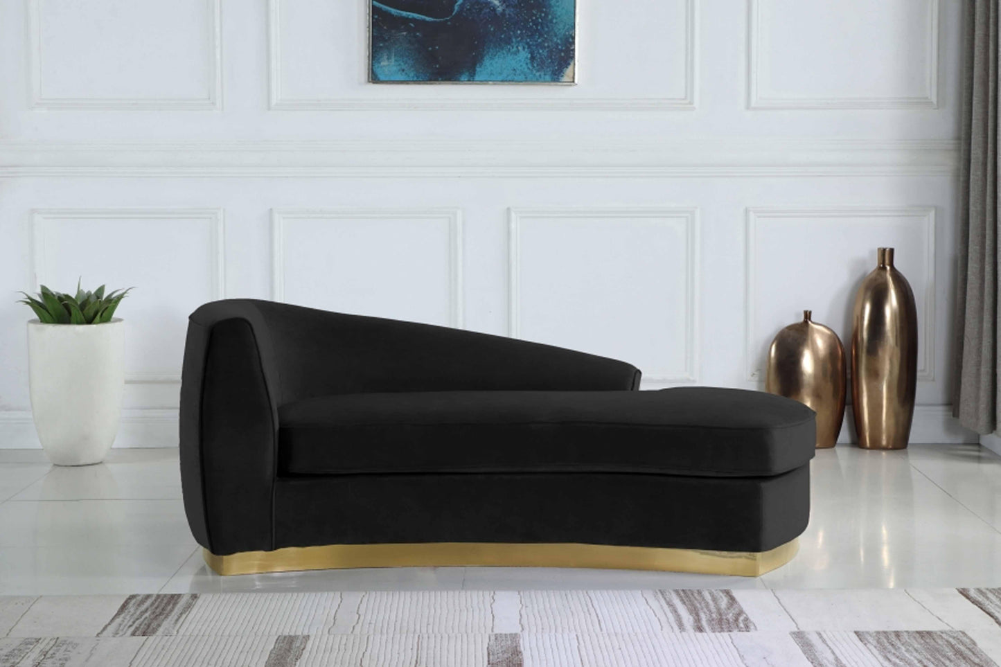 Julian Velvet & Gold Stainless Steel Base Chaise SKU: 620-Chaise - Venini Furniture