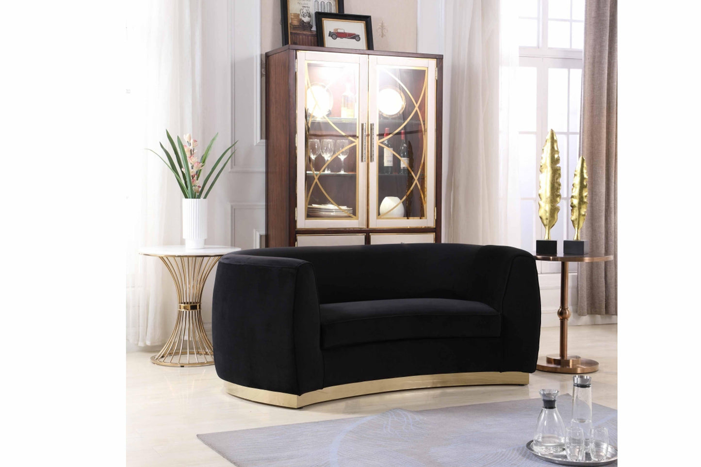 Julian Velvet & Gold Stainless Steel Base Loveseat SKU: 620-L - Venini Furniture
