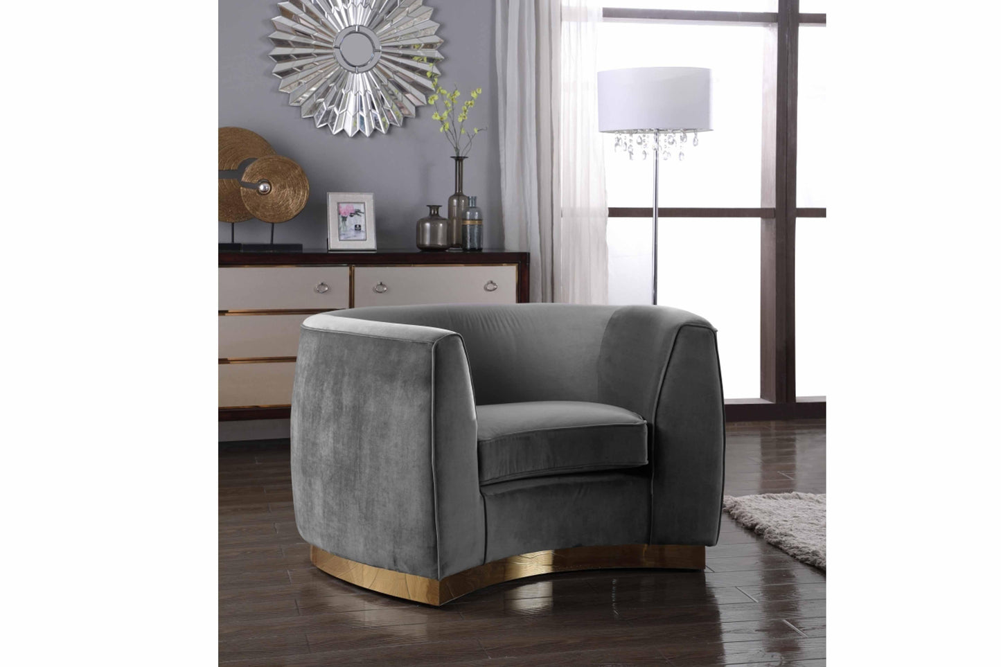 Julian Velvet & Gold Stainless Steel Base Chair SKU: 620-C - Venini Furniture