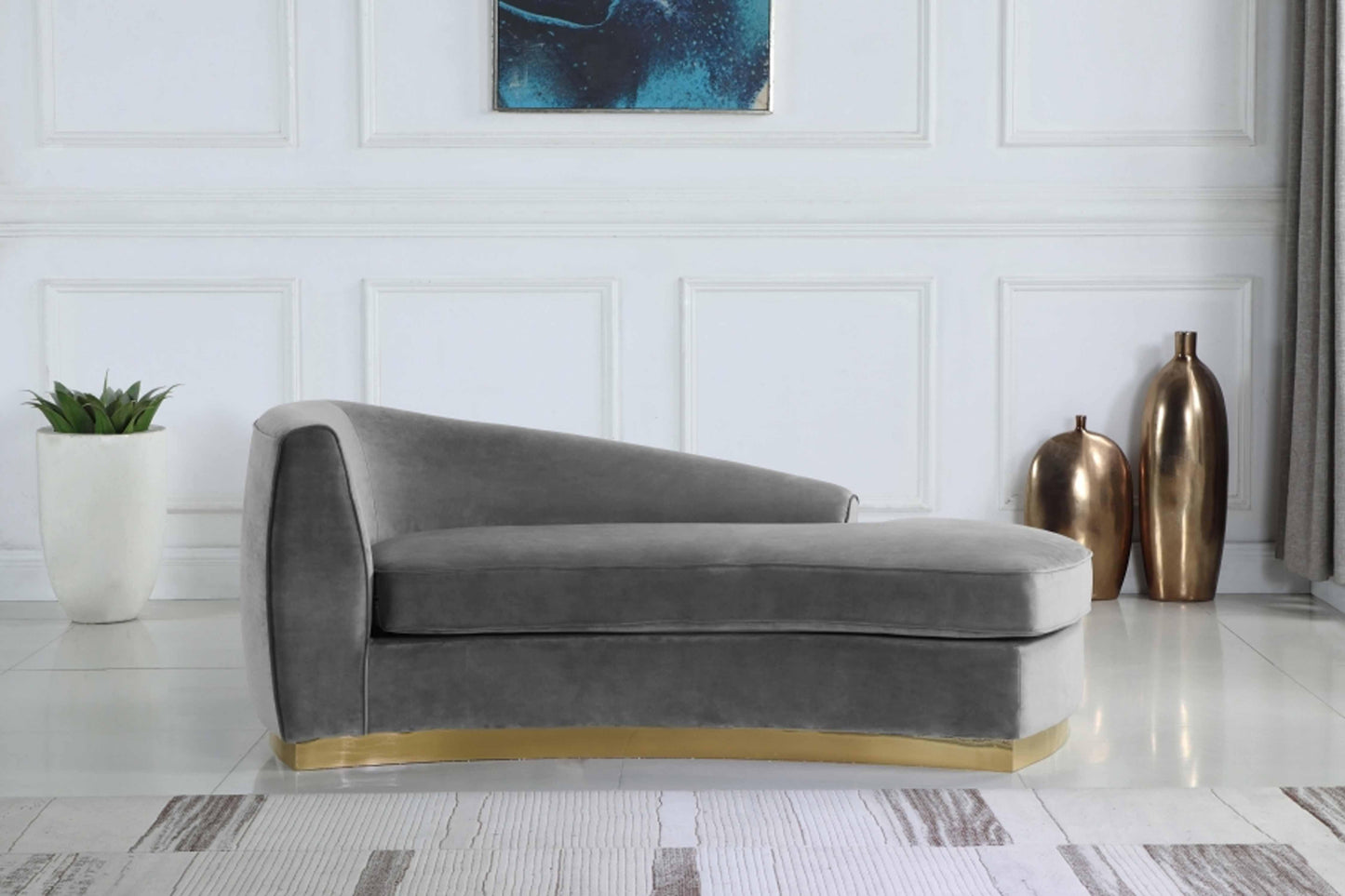 Julian Velvet & Gold Stainless Steel Base Chaise SKU: 620-Chaise - Venini Furniture