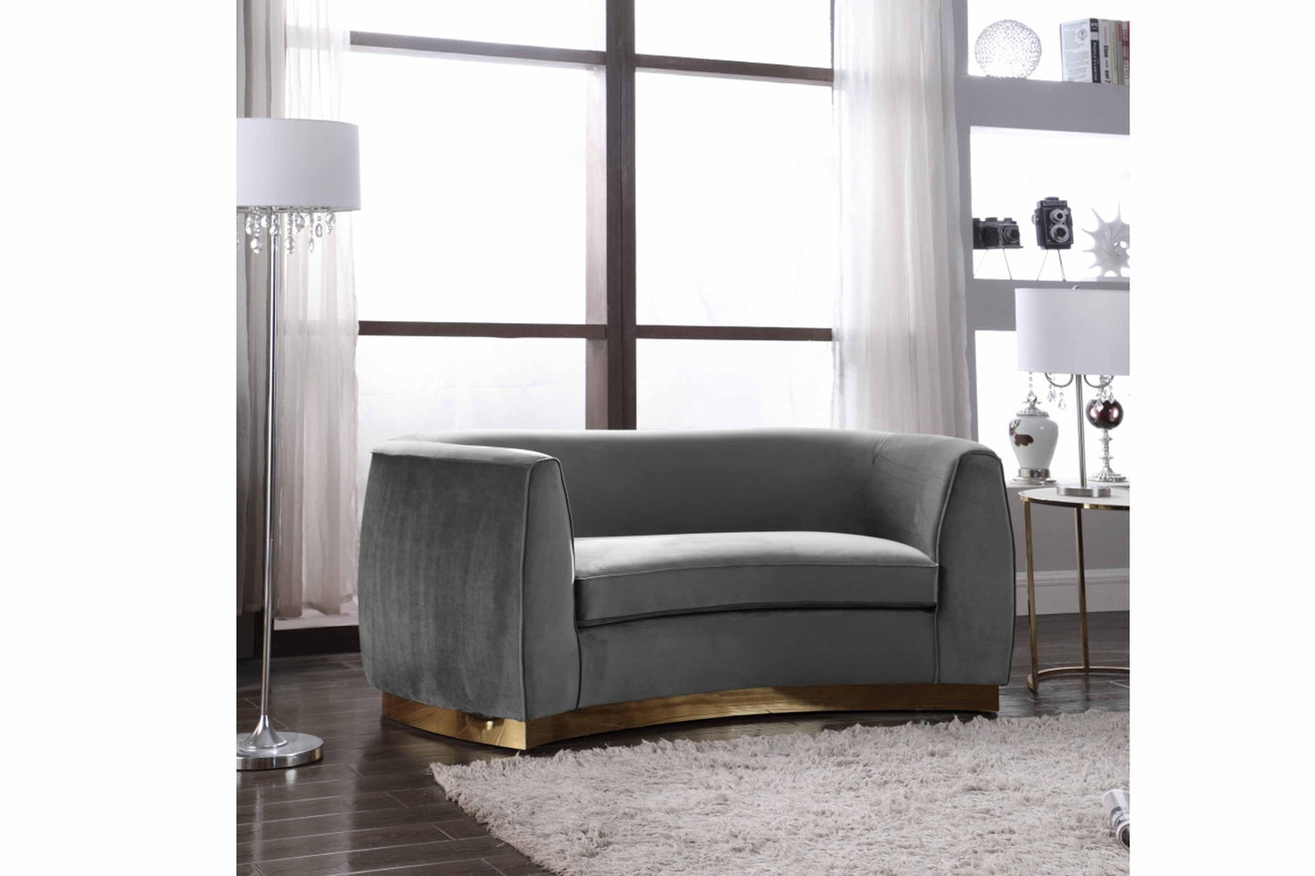 Julian Velvet & Gold Stainless Steel Base Loveseat SKU: 620-L - Venini Furniture