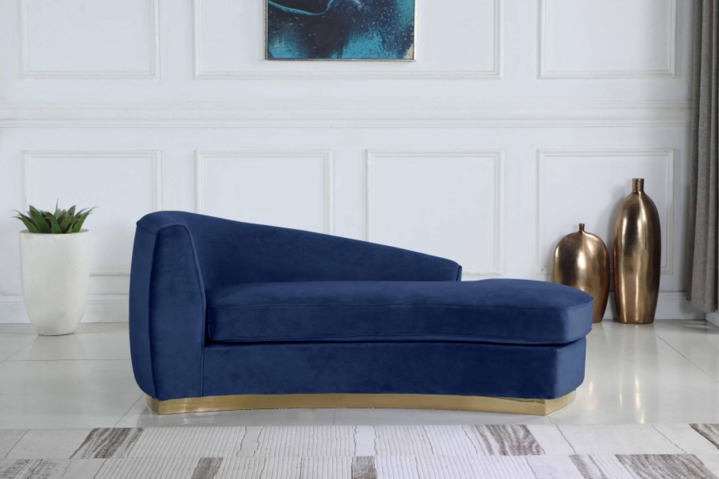 Julian Velvet & Gold Stainless Steel Base Chaise SKU: 620-Chaise - Venini Furniture