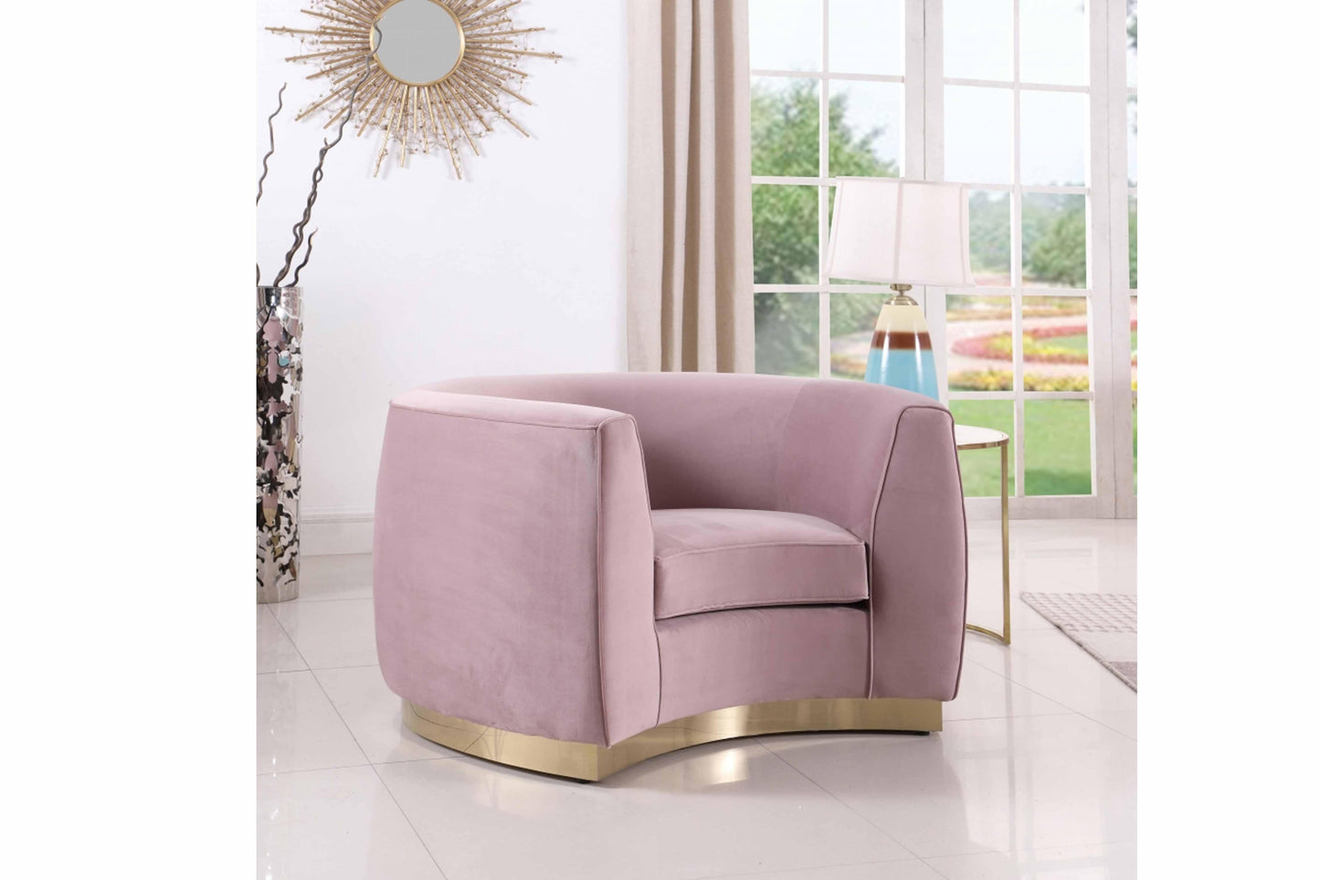 Julian Velvet & Gold Stainless Steel Base Chair SKU: 620-C - Venini Furniture