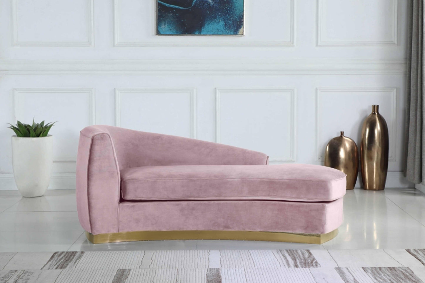Julian Velvet & Gold Stainless Steel Base Chaise SKU: 620-Chaise - Venini Furniture