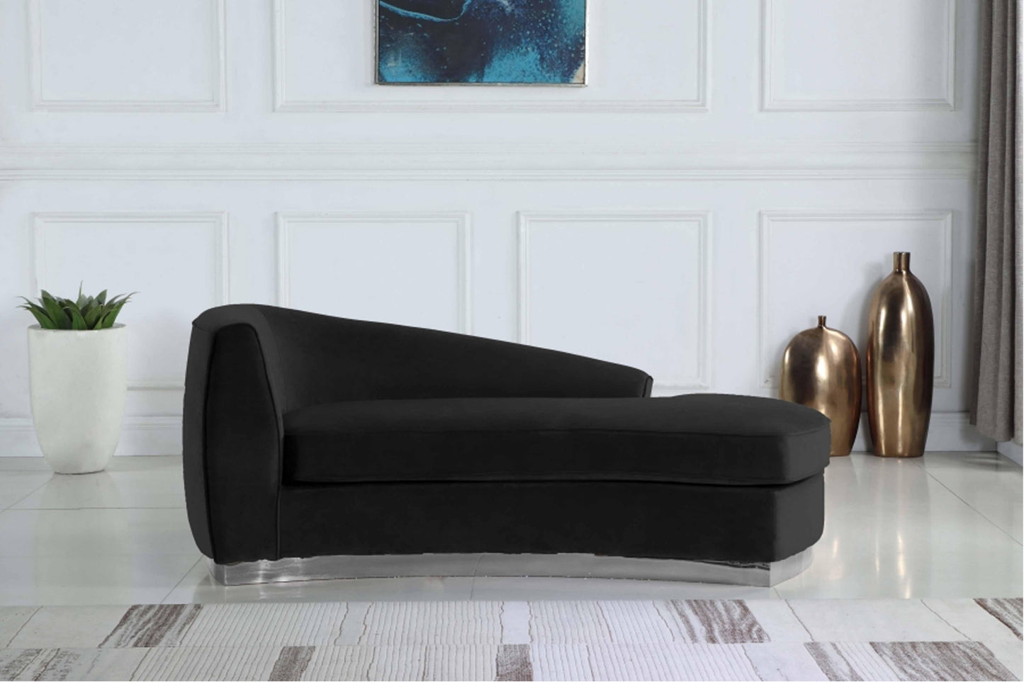 Julian Velvet & Chrome Stainless Steel Base Chaise SKU: 621-Chaise - Venini Furniture