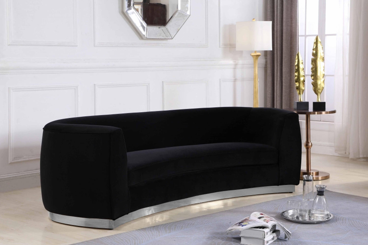Julian Velvet & Chrome Stainless Steel Base Sofa SKU: 621-S - Venini Furniture