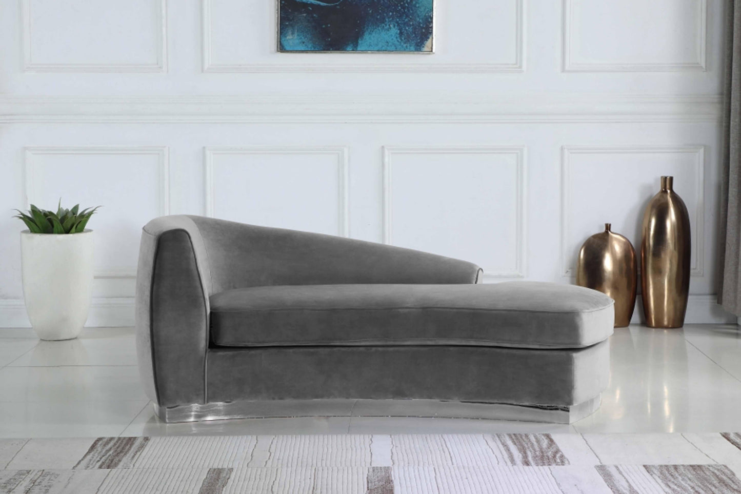 Julian Velvet & Chrome Stainless Steel Base Chaise SKU: 621-Chaise - Venini Furniture