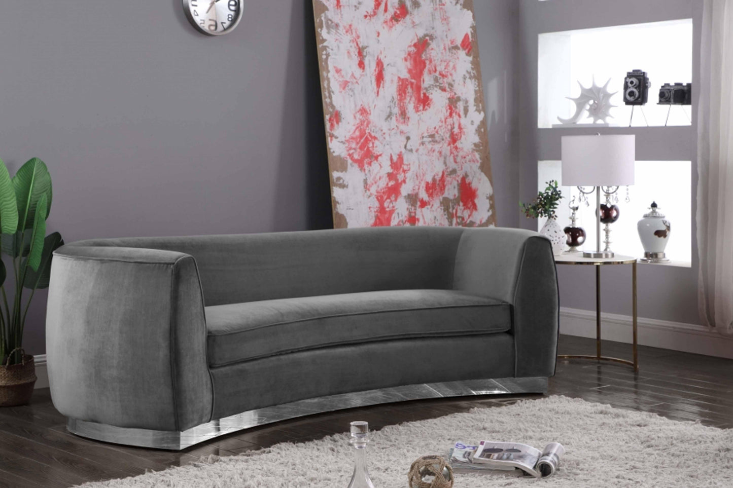 Julian Velvet & Chrome Stainless Steel Base Sofa SKU: 621-S - Venini Furniture
