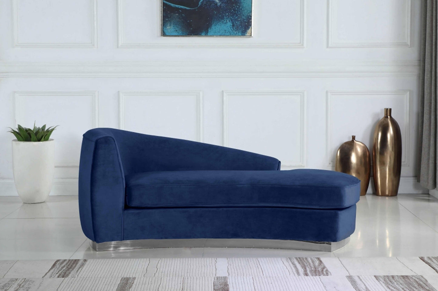 Julian Velvet & Chrome Stainless Steel Base Chaise SKU: 621-Chaise - Venini Furniture