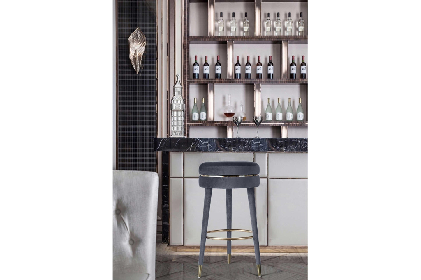 Coral Velvet Swivel Bar Stool SKU: 702-C - Venini Furniture