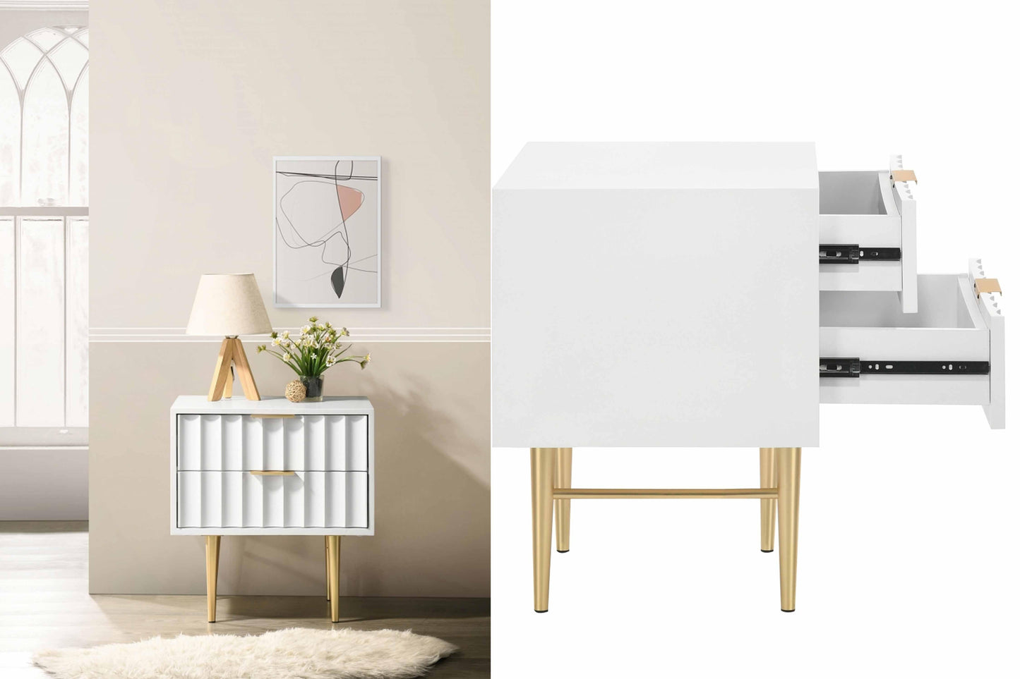 Modernist Nightstand SKU: 801White-NS - Venini Furniture