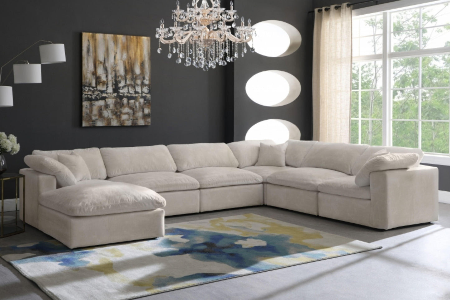 Cozy Velvet Modular Fiber Filled Cloud-Like Comfort Overstuffed Reversible Sectional SKU: 634-Sec7A - Venini Furniture