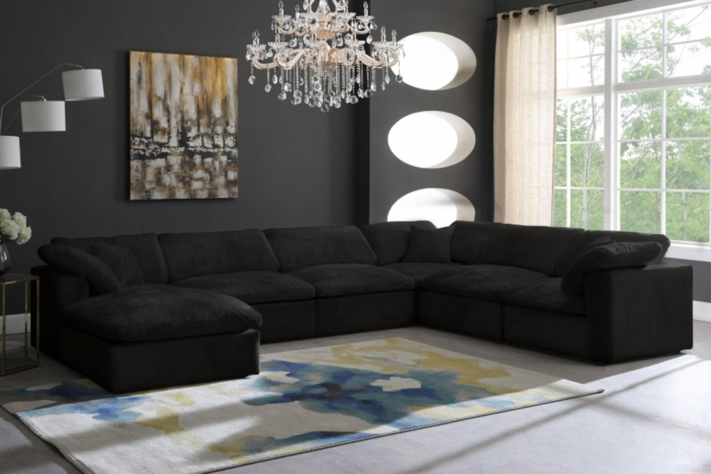 Cozy Velvet Modular Fiber Filled Cloud-Like Comfort Overstuffed Reversible Sectional SKU: 634-Sec7A - Venini Furniture