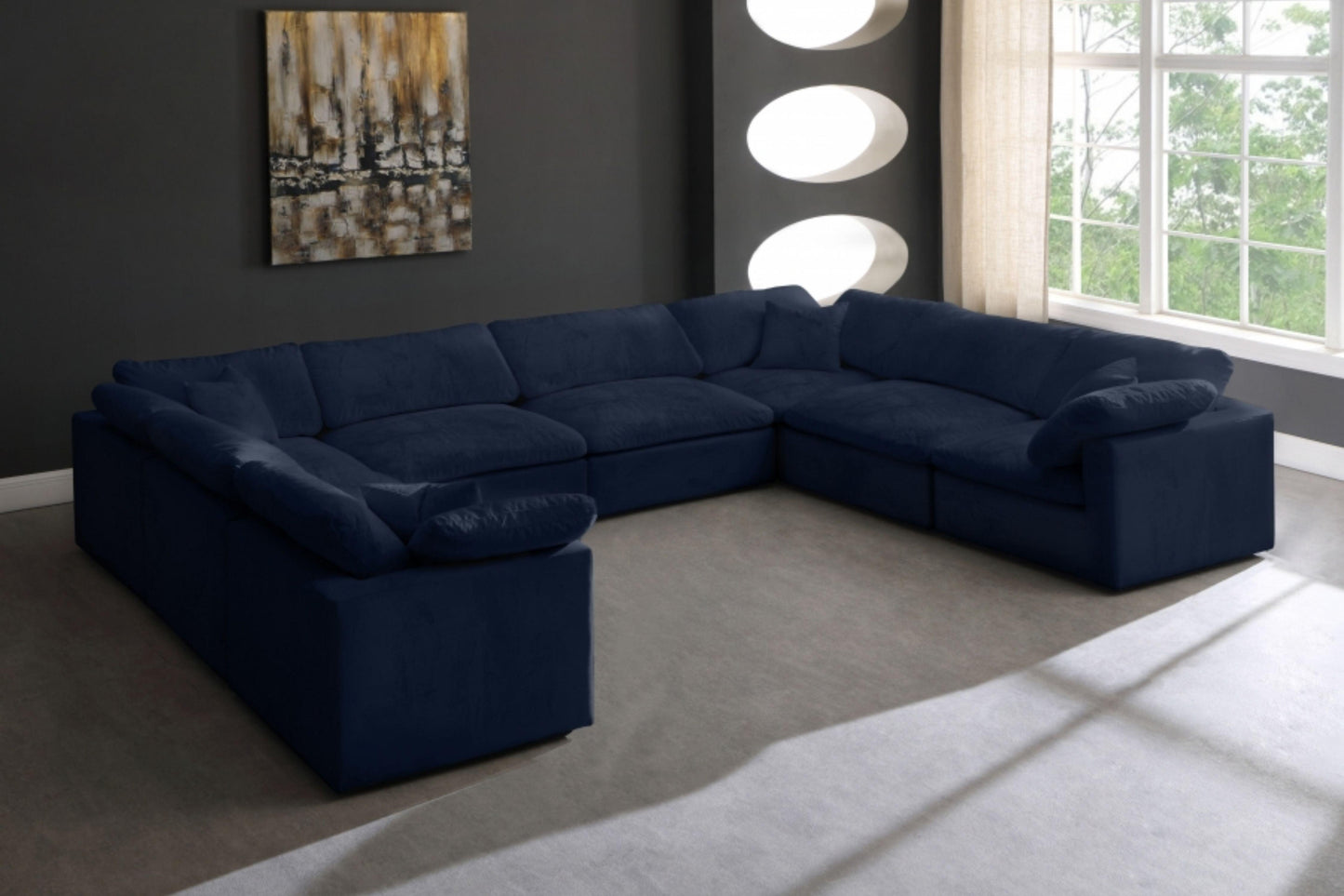 Cozy Velvet Modular Fiber Filled Cloud-Like Comfort Overstuffed Reversible Sectional SKU: 634-Sec8A - Venini Furniture