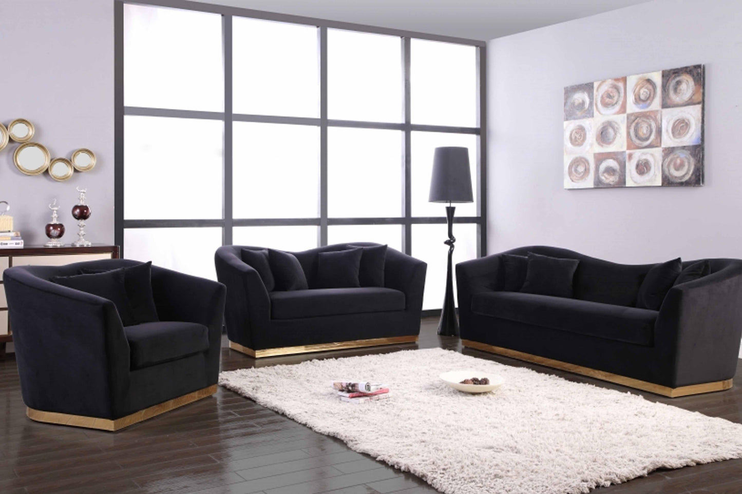 Arabella 3 pcs Set Velvet & Gold Stainless Steel Base SKU: 617-S3 - Venini Furniture