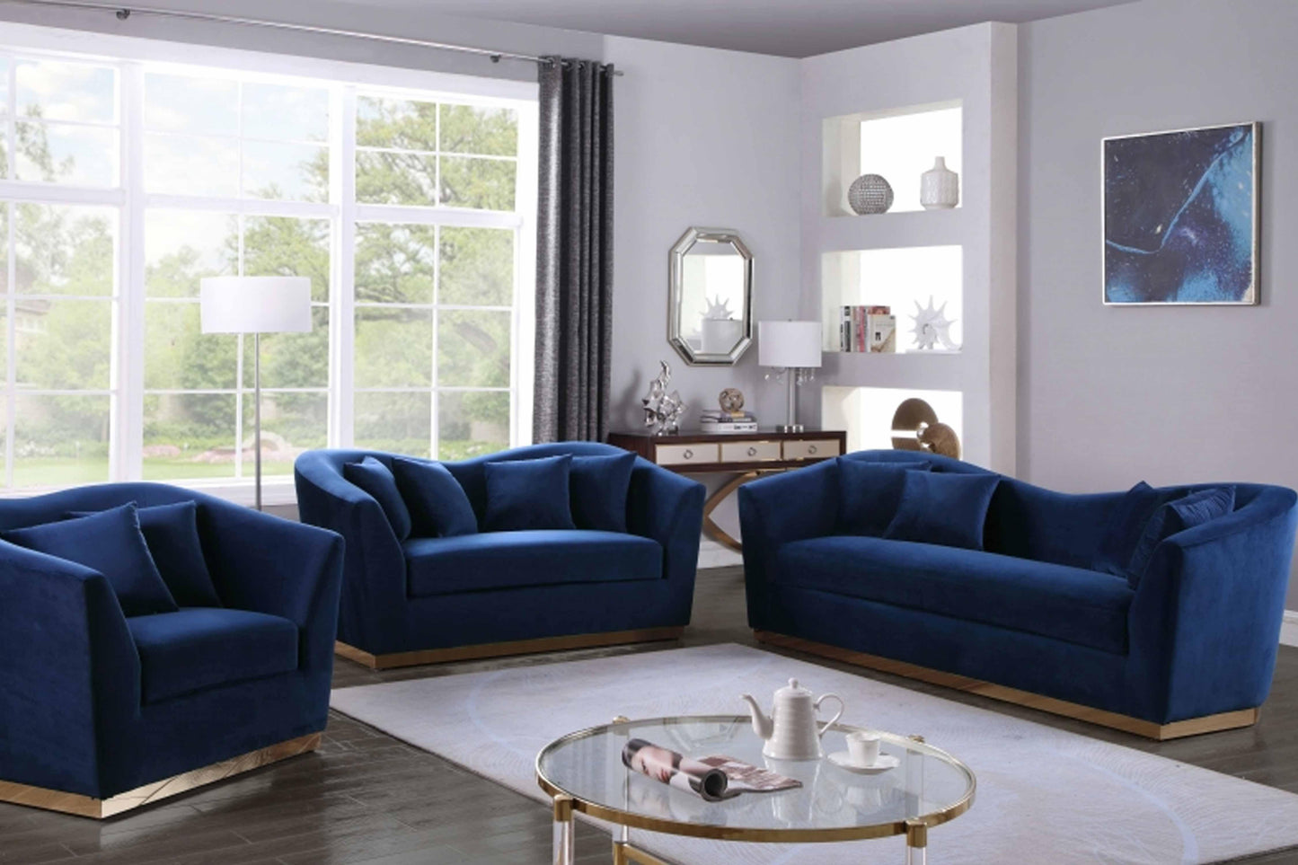 Arabella 3 pcs Set Velvet & Gold Stainless Steel Base SKU: 617-S3 - Venini Furniture