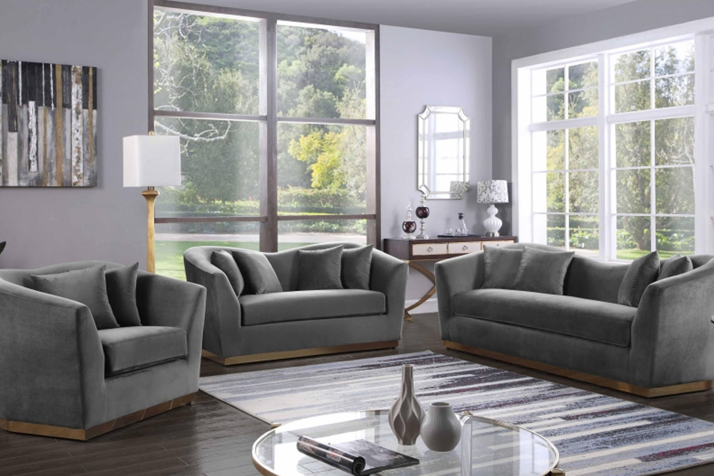 Arabella 3 pcs Set Velvet & Gold Stainless Steel Base SKU: 617-S3 - Venini Furniture