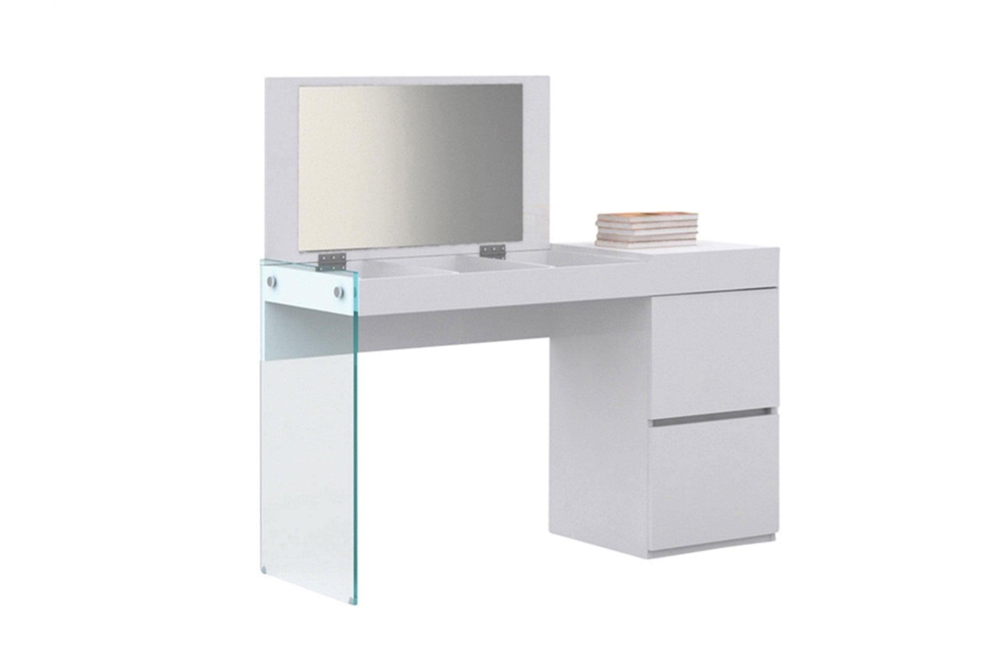 Vanity in high gloss white lacquer and mirror Model CB-111-W - Venini Furniture 