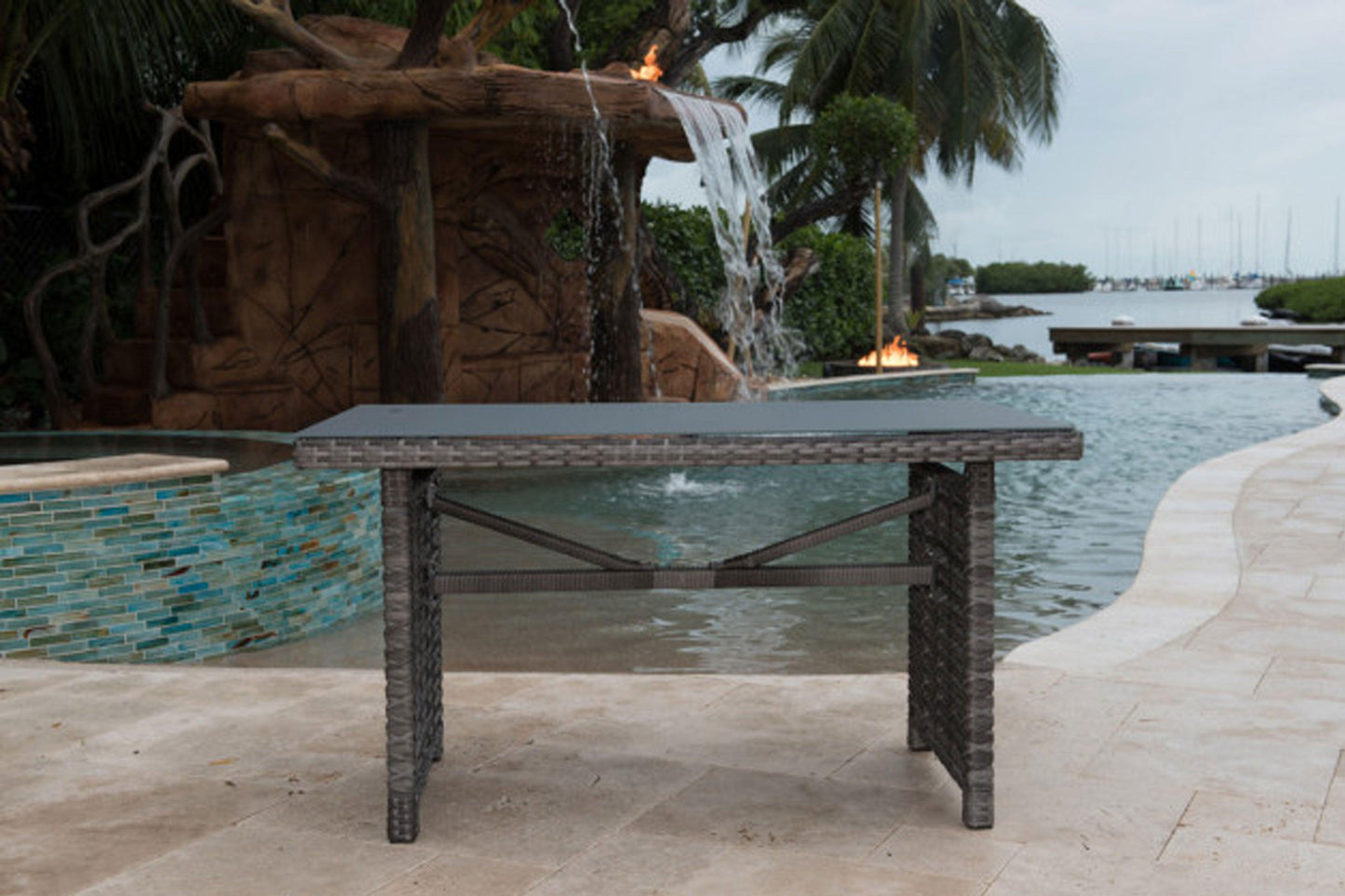 Graphite Rectangular High Coffee Table w/grey tempered glass SKU: PJO-1601-GRY-RC - Venini Furniture