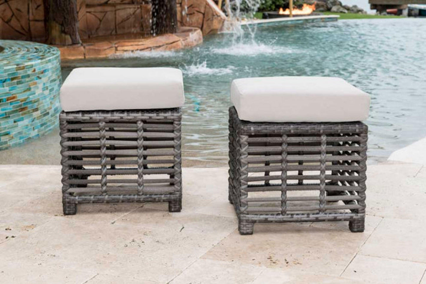 Graphite Set of 2 Small Ottoman w/off-white cushions SKU: PJO-1601-GRY-S2 - Venini Furniture