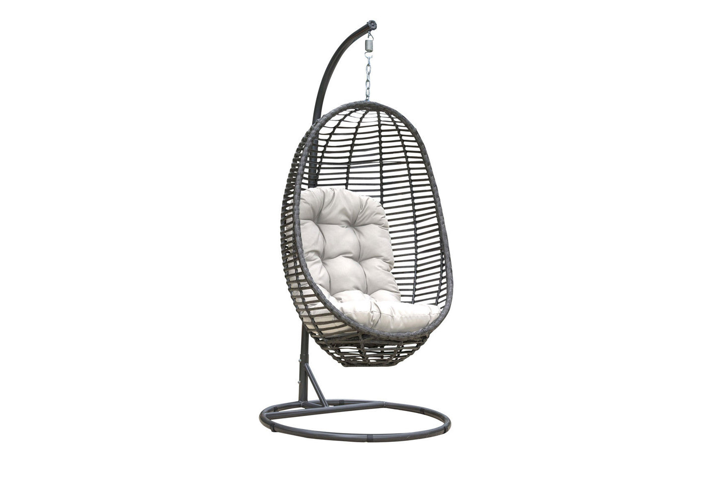 Graphite Woven Hanging Chair with off-white cushion SKU: PJO-1601-GRY-HC - Venini Furniture