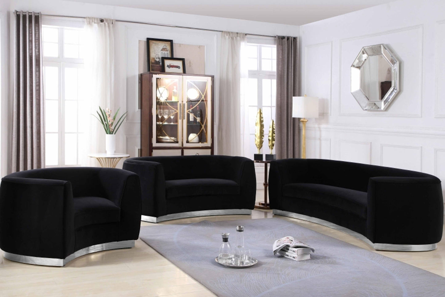 Julian 3 pcs Set Velvet & Chrome Stainless Steel Base SKU: 621-S3 - Venini Furniture