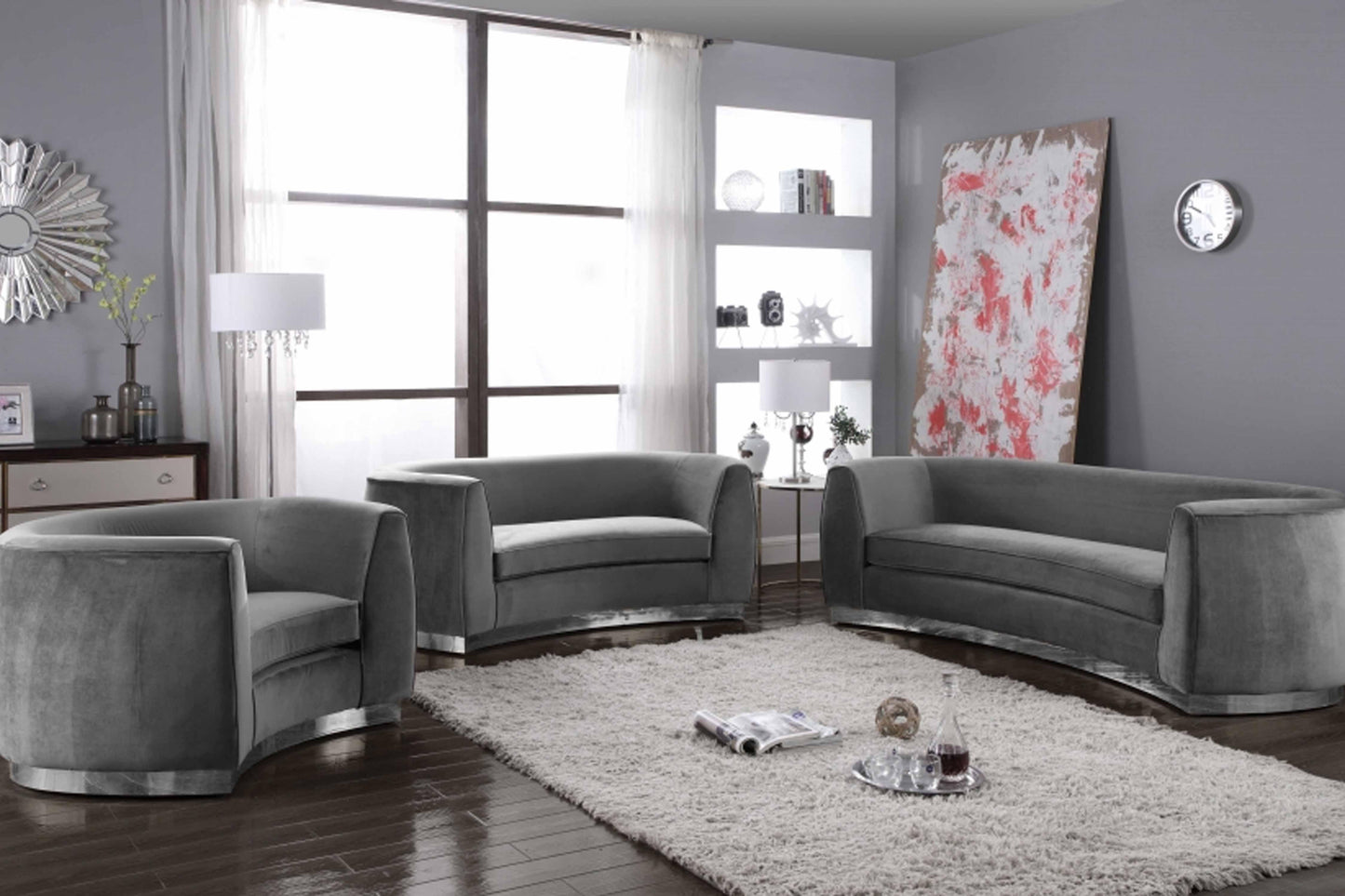 Julian 3 pcs Set Velvet & Chrome Stainless Steel Base SKU: 621-S3 - Venini Furniture