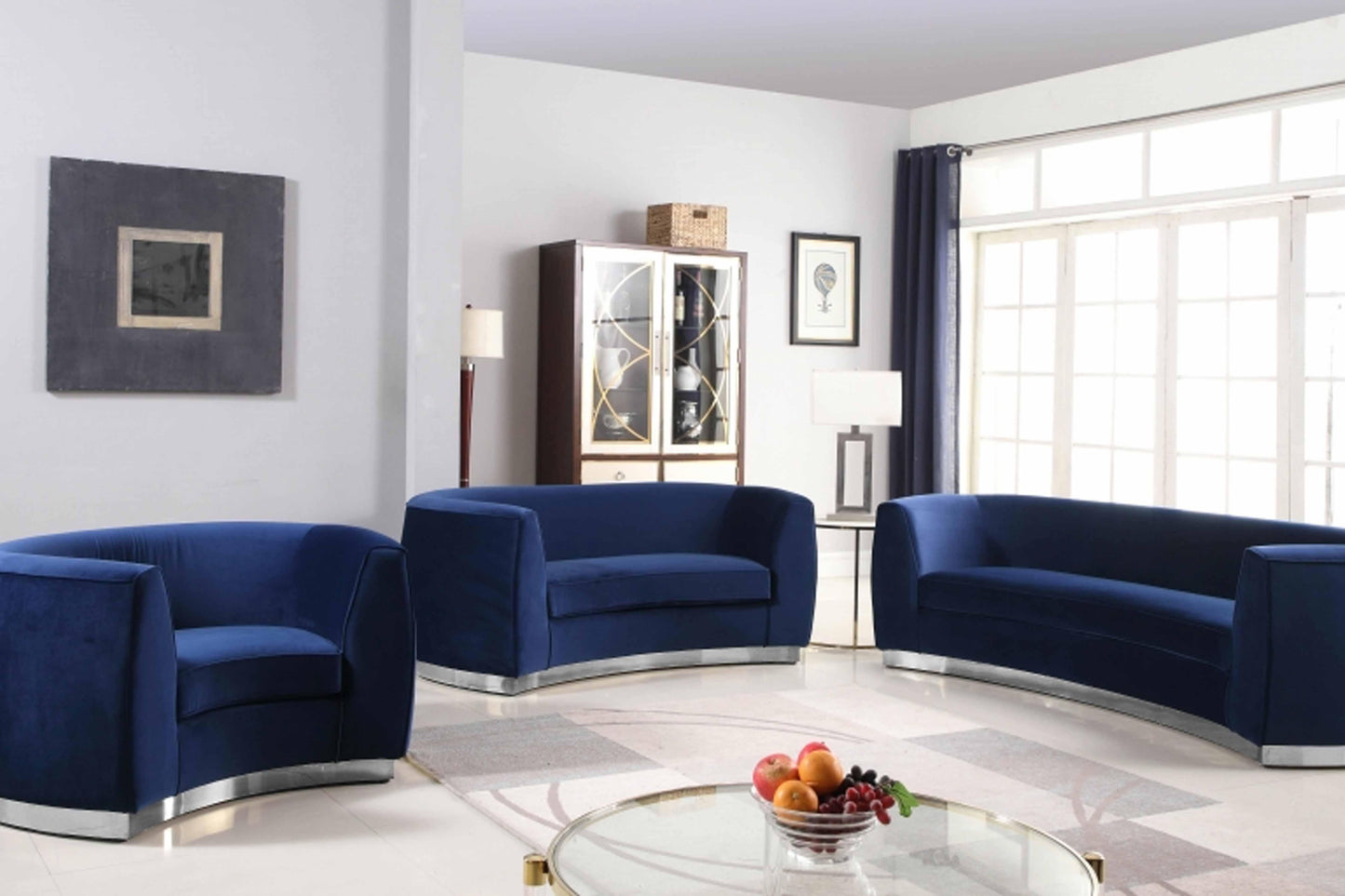 Julian 3 pcs Set Velvet & Chrome Stainless Steel Base SKU: 621-S3 - Venini Furniture