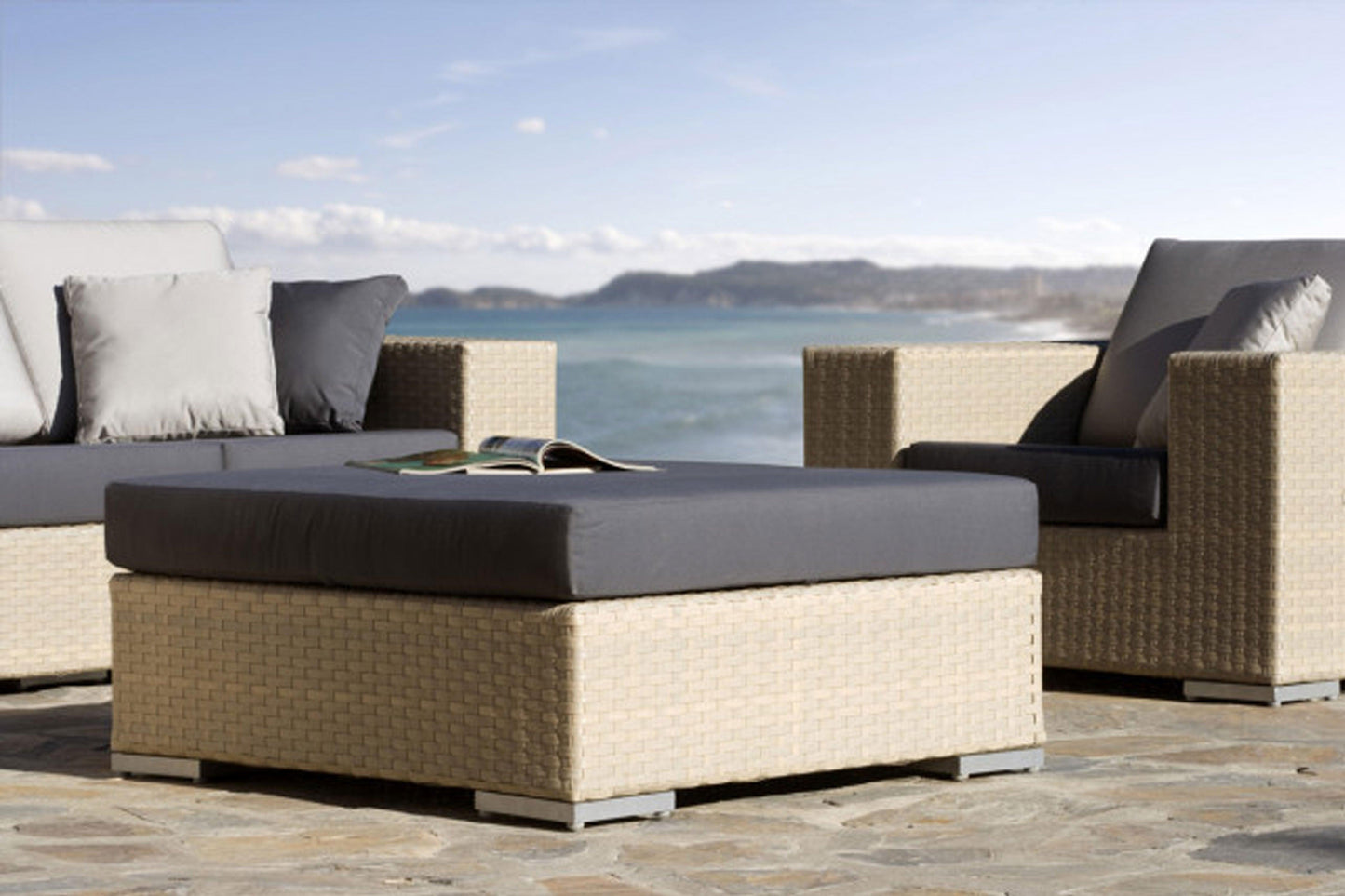 Cubix Ottoman w/off-white cushion SKU: 902-1349-KBU-O - Venini Furniture