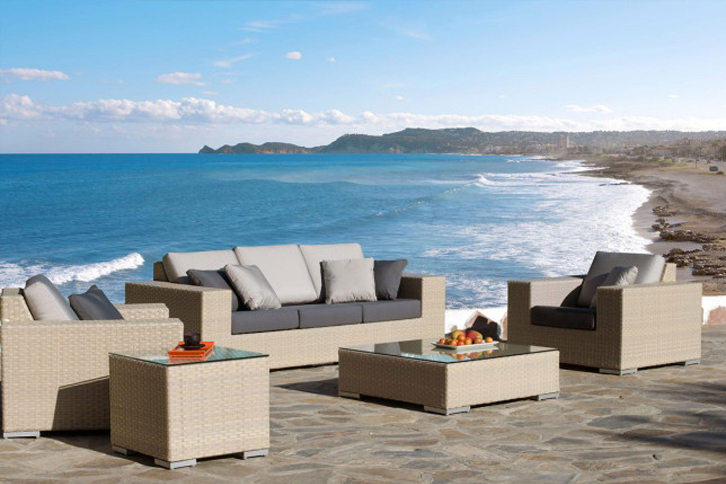 Cubix 5 PC Seating Set w/off-white cushion SKU: 902-1349-KBU-5PS - Venini Furniture