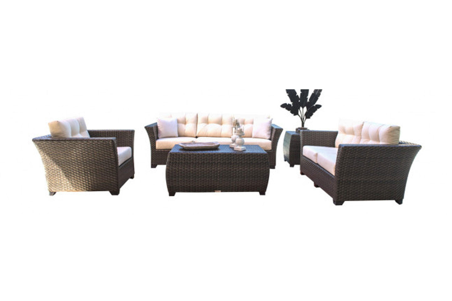 Samoa 5 PC Seating Set w/off-white cushions SKU: 901-1347-ATQ-5PS - Venini Furniture