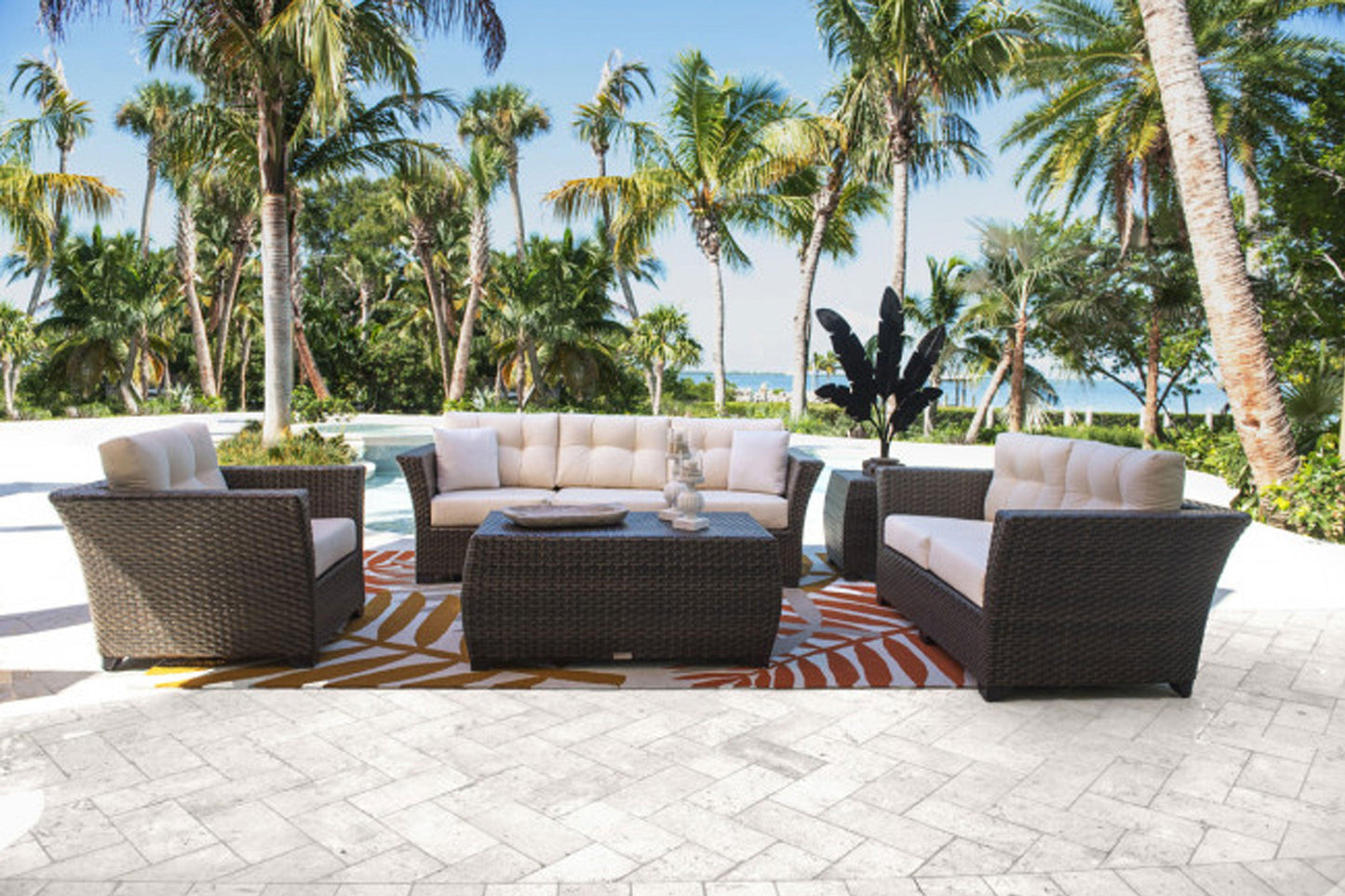Samoa 5 PC Seating Set w/off-white cushions SKU: 901-1347-ATQ-5PS - Venini Furniture