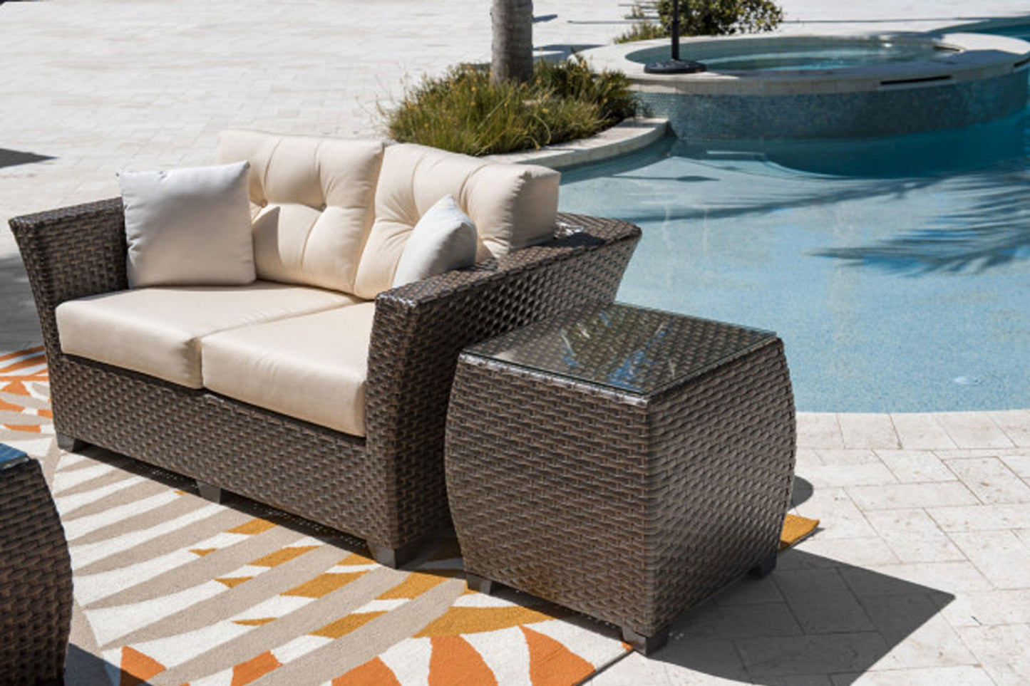 Samoa Loveseat w/off-white cushion SKU: 901-1347-ATQ-L - Venini Furniture