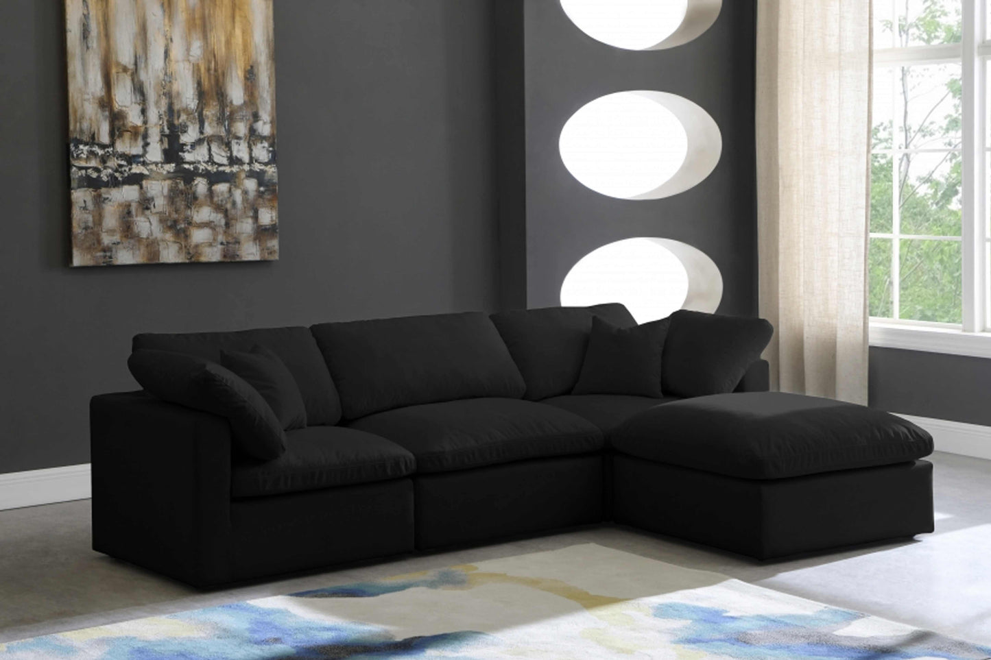 Serene Linen Deluxe Cloud Modular Down Filled Overstuffed Reversible Sectional Model 601-Sec4A - Venini Furniture