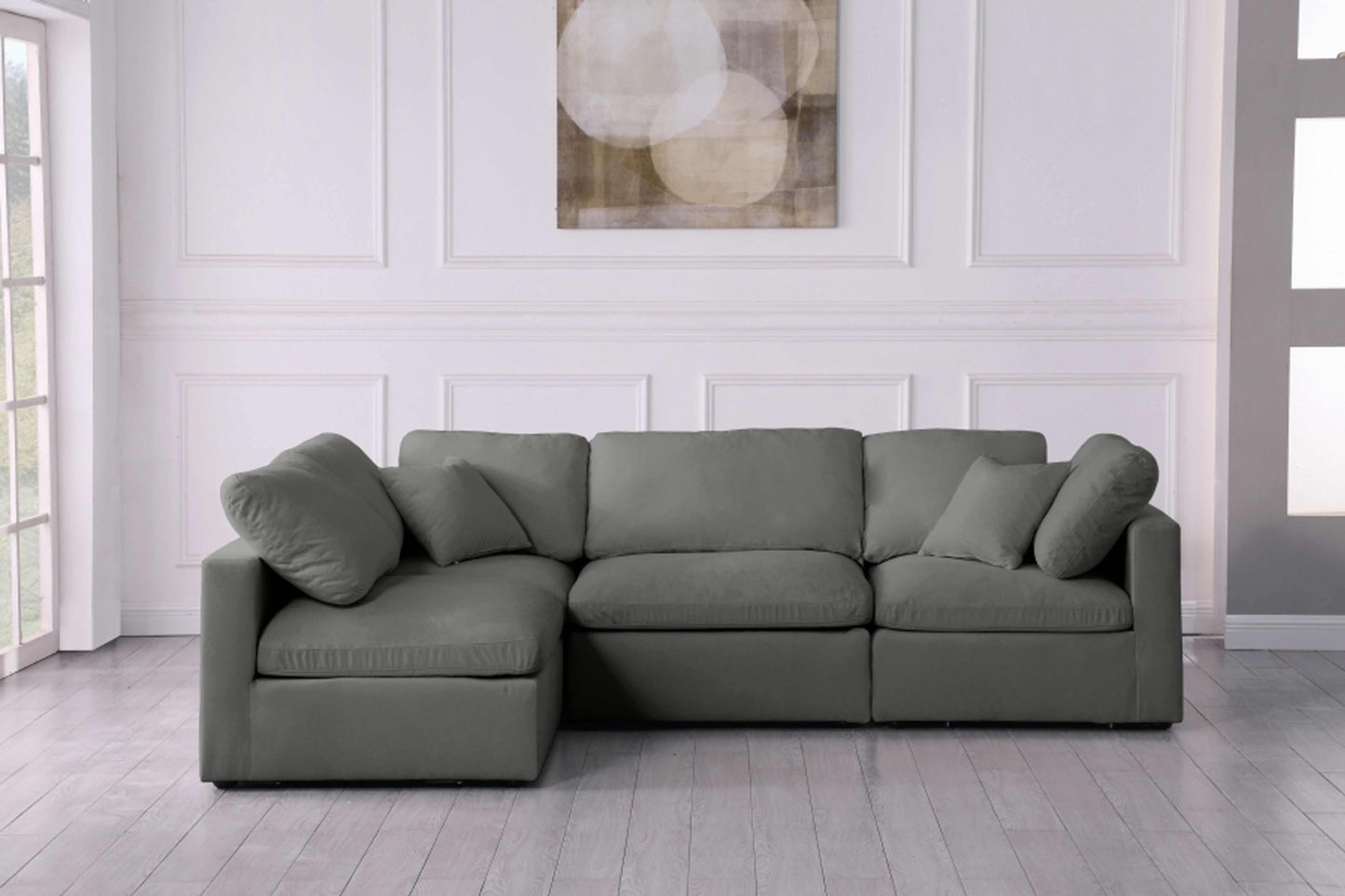 Plush Velvet Standard Modular Down Filled Cloud-Like Comfort Overstuffed Reversible Sectional SKU: 602-Sec4B - Venini Furniture