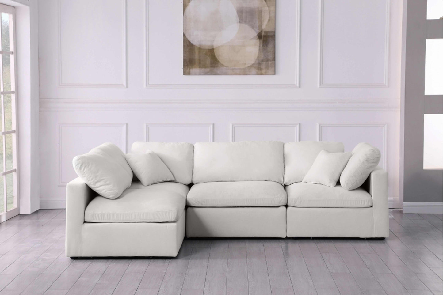 Plush Velvet Standard Modular Down Filled Cloud-Like Comfort Overstuffed Reversible Sectional SKU: 602-Sec4B - Venini Furniture