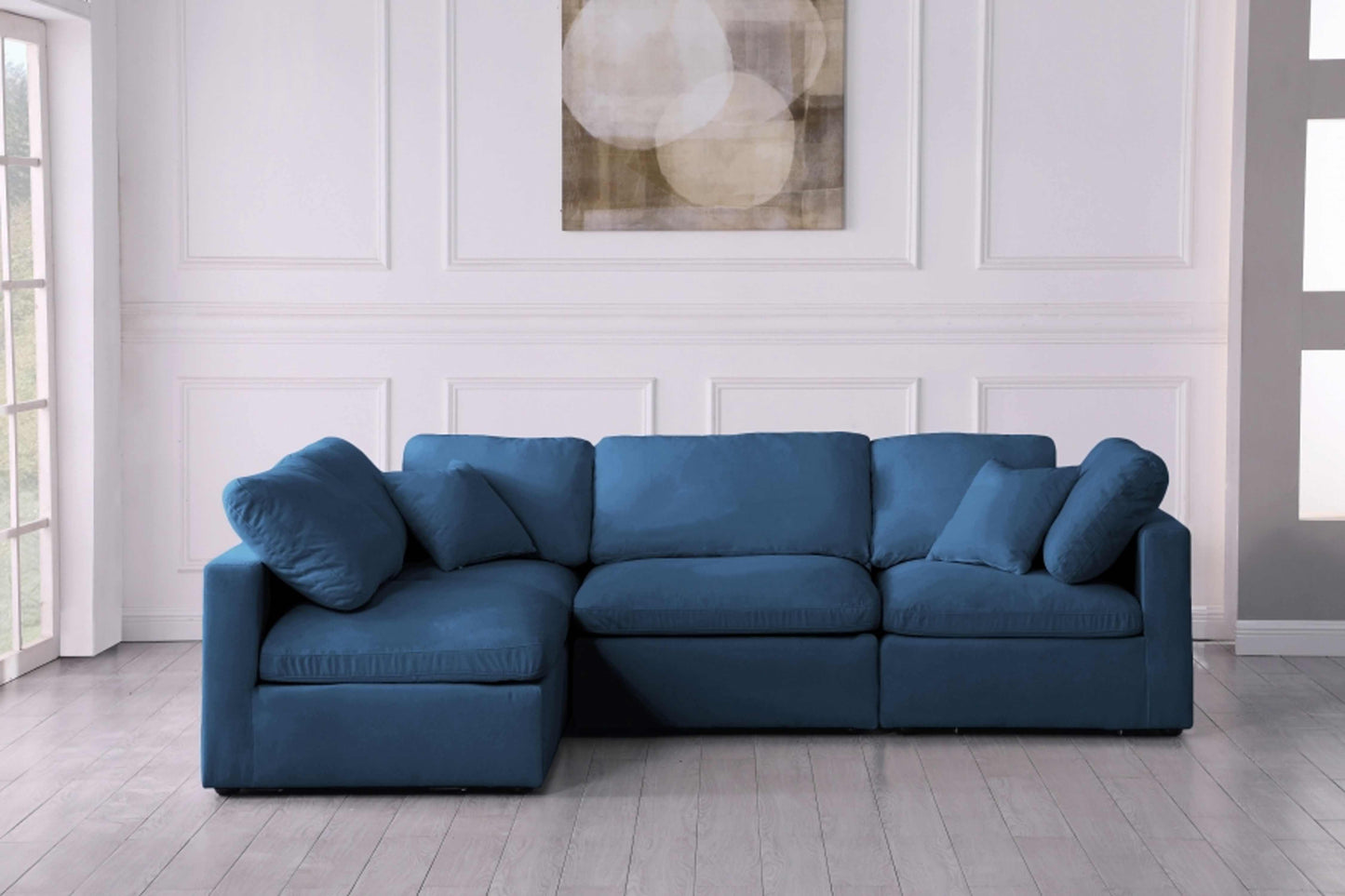 Plush Velvet Standard Modular Down Filled Cloud-Like Comfort Overstuffed Reversible Sectional SKU: 602-Sec4B - Venini Furniture